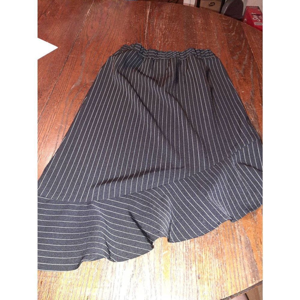 Small Umgee Black White Pin Stripe Ilregular Hem Elastic Waist Skirt Ruffle Hem